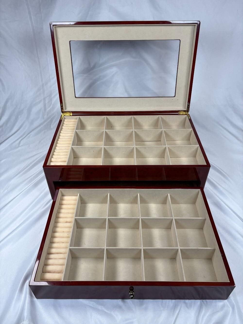 Unbranded Wooden Watch Jewelry Box Glass Top Display Organizer Case Used